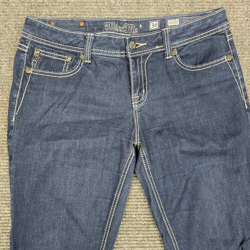 Miss Me Easy Skinny Jeans Womens 30x31 Dark Wash Rhinestone Fleur De Lis Y2K - Picture 4 of 8